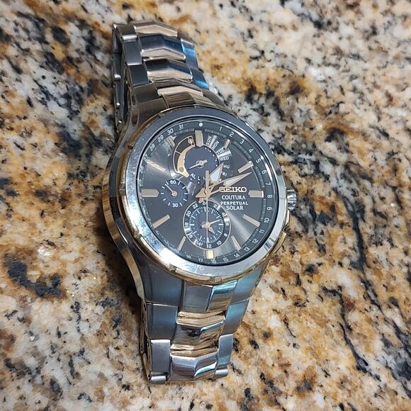 Seiko Coutura Perpetual Solar Watch Model V198-0AB0 Stainless Steel - Picture 12 of 15